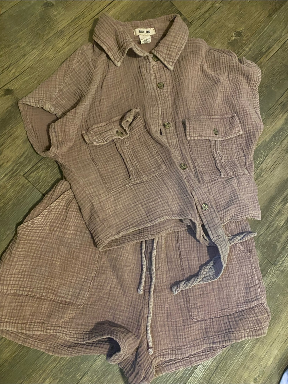 Rachel Pally washed purple Button-Front Gauze Shirt and shorts